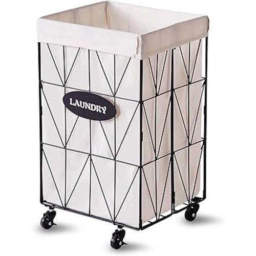Mxfurhawa Collapsible Laundry Hamper with Wheels, 65L Capacity and Removable Liner, Sturdy Metal Frame for Clothes Storage and Transport (Black)