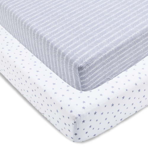 Parent's Choice 2-Pack Cotton Fitted Crib Sheets for Baby Boys and Girls, Grey Chevron Print, for Crib Bed