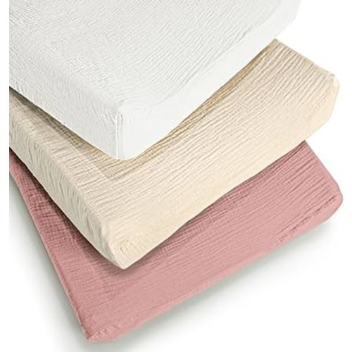 Muslin Changing Pad Cover for Boys Girls 100% Cotton Fitted Baby Diaper Changing Table 3 Pack Soft and Breathable for Standard Changing Table Topper 32"x16"