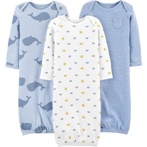 Simple Joys by Carter's Baby Boys' Cotton Sleeper Gown, Pack of 3 - Newborn - Heather/Stripe/Whales