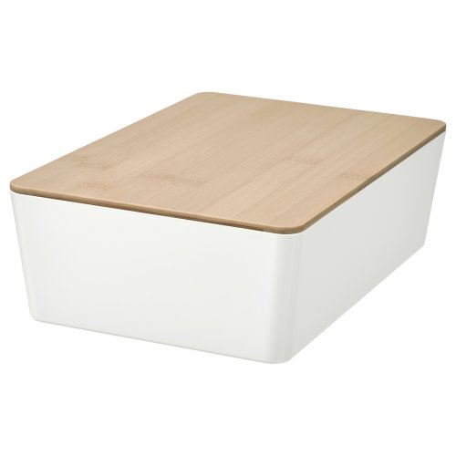 KUGGIS Box with lid - white/bamboo 7x10 ¼x3 ¼ "