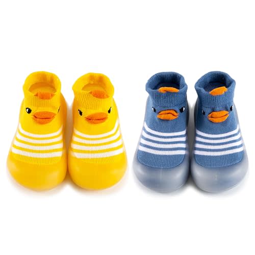 HOVELL Baby Non Slip Socks Shoes Toddler Girls Boys First Walking Shoes Infant Indoor Floor Slipper Sneakers 2 Pairs