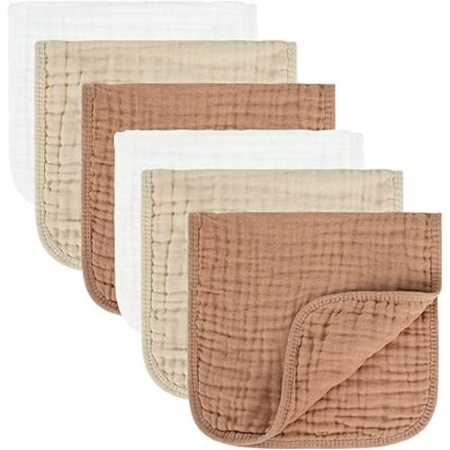 Baby Burp Cloth 100% Cotton Newborn Cotton Muslin Burp Cloth 10x20 inches (White & Coffee 6 Pieces)