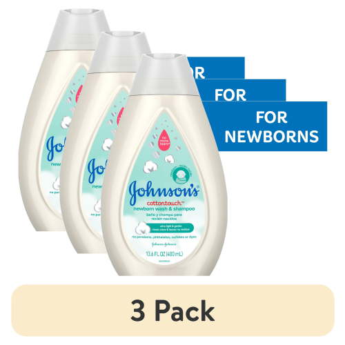 (3 pack) Johnson's CottonTouch for Newborn Baby and Toddler Bath Shampoo and Body Wash, 13.6 oz