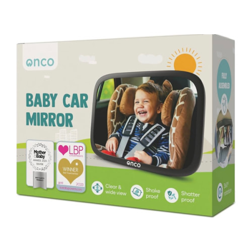 Onco Baby Car Mirror Rear Facing - Double Award-Winning Convex Car Mirror for Baby, 100% Shatterproof & Shakeproof with 360° Rotation, Newborn Essentials (9.6 x 6.9 in)