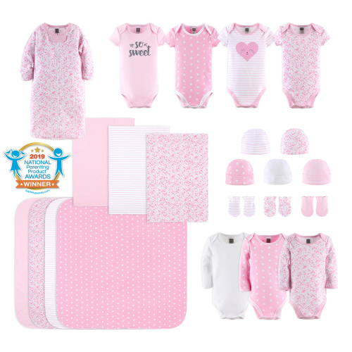 The Peanutshell Newborn Layette Gift Set for Baby Girls, 23 Essential Pieces, Pink Floral Love, 0-3 Months