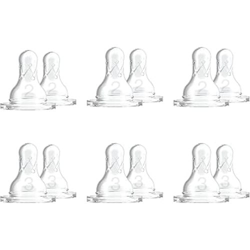 Dr. Brown’s Natural Flow Level 2 & Level 3 Narrow Baby Bottle Silicone Nipples, Medium-Fast Flow, 6m+, 100% Silicone Bottle Nipple, 6 Pack