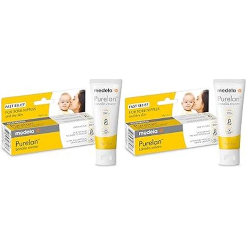 Medela Purelan Lanolin Nipple Cream, Fast Relief for Sore Nipples & Dry Skin During Breastfeeding, Safe for Breastfeeding Baby, Natural, Hypoallergenic, Fragrance-Free, 37g (Pack of 2)