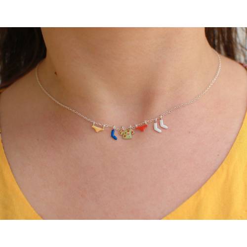 laundry necklace, sterling silver necklace on a chain, charms, fun jewelry