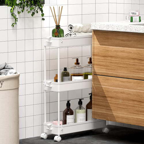 SOYO 3 Tier Slim Rolling Storage Cart, Mobile Shelving Unit Bathroom Organizer Utility Cart for Kitchen, Laundry Room Organization, Narrow Places(White)