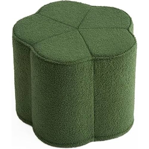 Blissful Diary Flower Pouf Ottoman, Comfy Floral Ottoman for Living Room, Bedroom, Kids Room, Charm Floor Pouf for Home Decor, Full Foam Filling Foot Rest for Couch - Moss Green