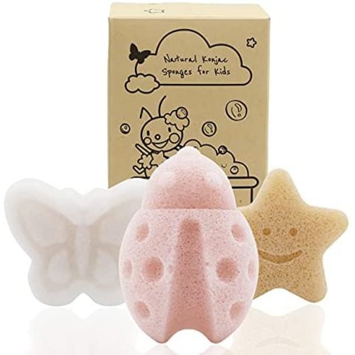 Konjac Baby Sponge for Bathing, Cute Shapes Natural Kids Bath Sponges for Infants, Toddler Bath Time, Natural and Safe Plant-Based Konjac Baby Bath Toys, 3pc. Set: Butterfly, Ladybug, Star