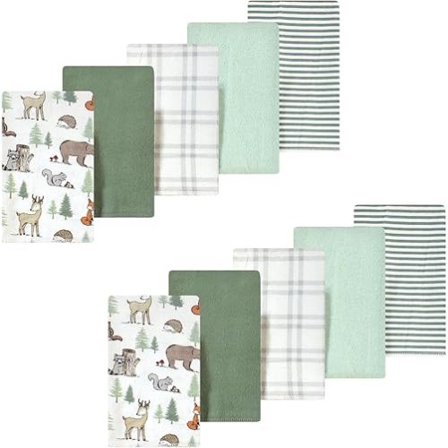 Luvable Friends Hudson Baby Flannel Burp Cloths 10pk, Woodland Forest Animals