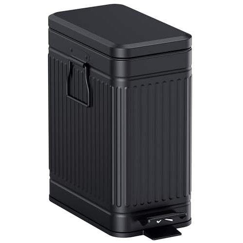 GibHerz Small Trash Can with Lid Soft Close-10L/2.6 Gal Stainless Steel Outdoor Dog Poop Garbage Can-Metal Waste Bins with Pedal for Bathroom Bedroom Office-Black