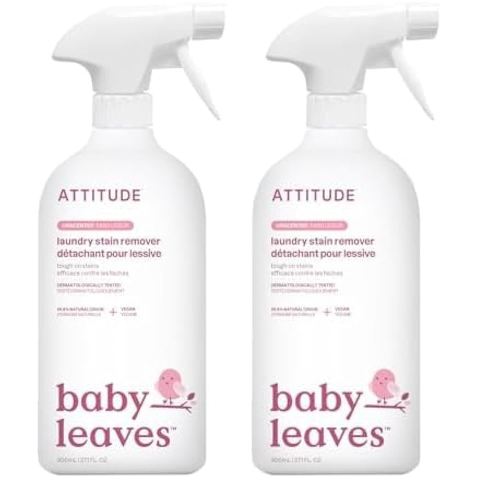 ATTITUDE Laundry Stain Remover for Baby Clothes, Plant and Mineral-Based Ingredients, Vegan and Cruelty-free Household Products, Hypoallergenic, Unscented, 27 Fl Oz (Pack of 2)