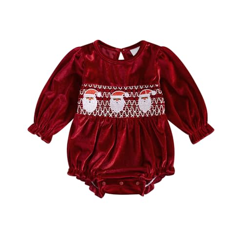 Doisbetthsay My First Christmas Baby Girl Bubble Romper Long Sleeve Crewneck Jumpsuit Baby Santa Outfit Newborn Clothes