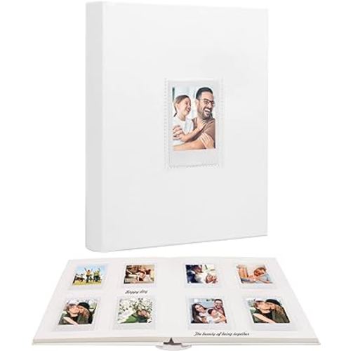 128 Pockets Photo Album with Writing Space, Front Window, Polaroid Photo Albums 3 Inch Compatible with Fujifilm Instax Mini 12 11 9 8 7+ 90 40, Polaroid 300, K-pop Photocards (White)