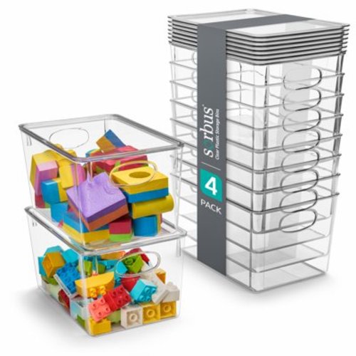 Sorbus Large Storage Clear Containers with Lids Toy Bins and Organizers - 8 Pk