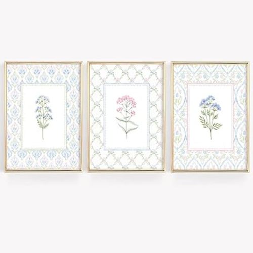 Lhoiplme Wildflower Nursery Wall Art Decor Baby Girl Room Canvas Prints Pastel Floral Wall Art Botanical Flower Pictures Pink Blue Wildflower Painting Artwork for Girls Bedroom 8x10x3 Inch Unframed