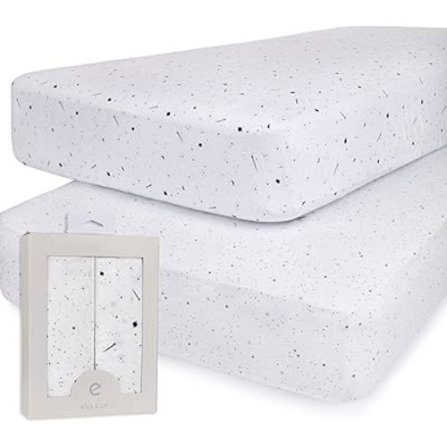 Ely’s & Co. Crib Sheets, Baby Girl/Boy Fitted Crib Mattress Sheet Set, 2 Pack, 100% Jersey Knit Cotton, Infant and Toddler Nursery Bedding, Black and White Celestial Print, 28” x 52”