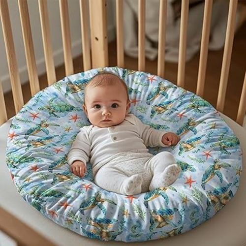 Sea Turtle Lounger Cover Baby Girls Boys, Breathable & Reusable Lounger Removable Slipcover for Newborn, Snugly Fit Baby Infant Lounger(Lounger Not Include)