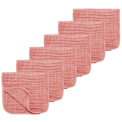 TDHD Muslin Solid Burp Cloths 100% Cotton Large 18''x10'' Extra Soft and Absorbent Multifunctional 6 Pack Baby Burping Cloth for Unisex Boys Girls (Pink)