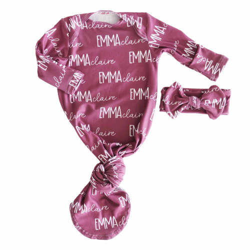 Personalized Font Duo Newborn Baby Knot Gown | Best Selling Pinks