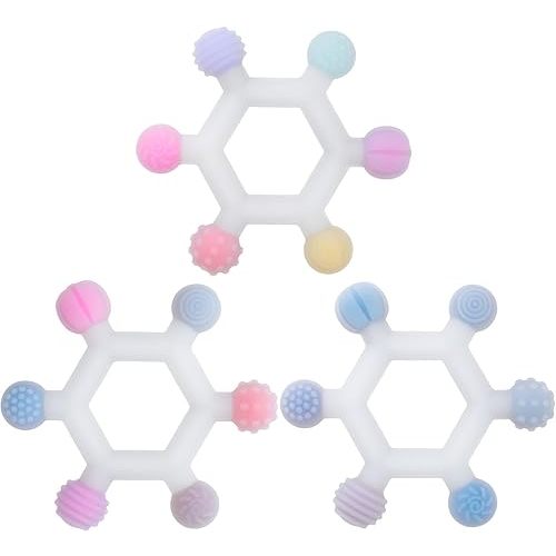 3 Pack Baby Teething Toys, BPA-Free Silicone Baby Teether Toys Teething Relief, Chew Toy for Babies 6-24 Months (Colorful)