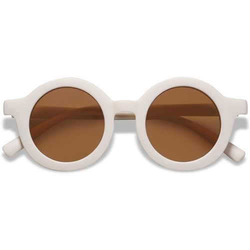 SOJOS Cute Round Polarized Sunglasses for Kids Girls Boys UV400 Protection De Sol Gafas Beach Holiday - Beige/Brown - 38 Millimeters