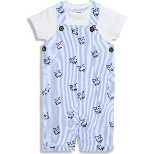 Cotton Bodysuit & Whale Seersucker Overalls Set, 6-12M