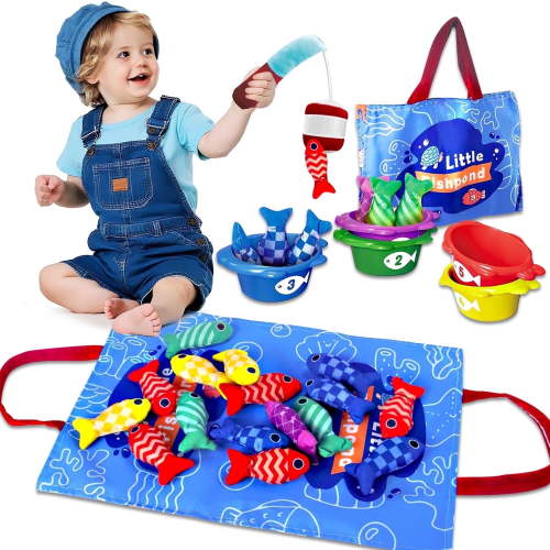 Montessori Toys for 1 Year Old Boy Girl, Cloth Fishing Game for Toddlers 1-3, Learning Toys, Baby Toys 6-12 Months