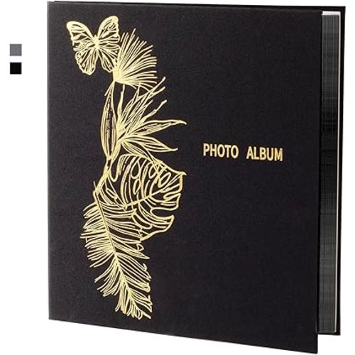 Photo Album 4x6 300 Pockets, Extra Large Capacity Picture Album with Linen Cover with Gold Foil Stamping Patterns, Family, Baby, Wedding Album (4x6 Photos 300 Pockets, Black)