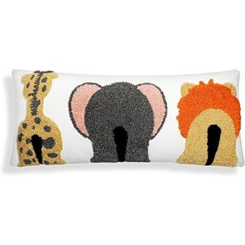 Nursery Pillow Wild Animal Throw Pillow Embroidered Animal Pillow Giraffe Elephant Lion Throw Pillow Wild Animal Nursery Decor Decorative Rectangular Pillow for Sofa and Bed Couch 18 x 8''