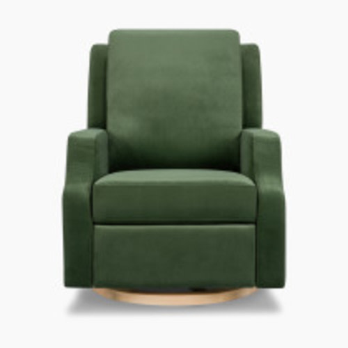 Namesake Crewe Recliner and Swivel Glider - Forest Green Velvet With Light Wood Base