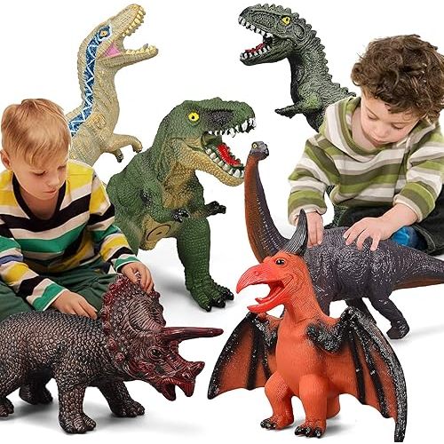 6 Piece Jumbo Dinosaur Toys for Kids and Toddlers, Dinosaur Toys for Kids 3-5, Large Soft Dinosaur Toys for Dinosaur Lovers - Perfect Dinosaur Party Favors, Birthday Gifts