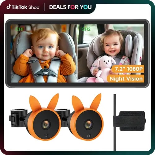 Babyvue Dual Baby Car Monitor for 2 Kids 7.2" 1080P HD Display - TikTok Shop