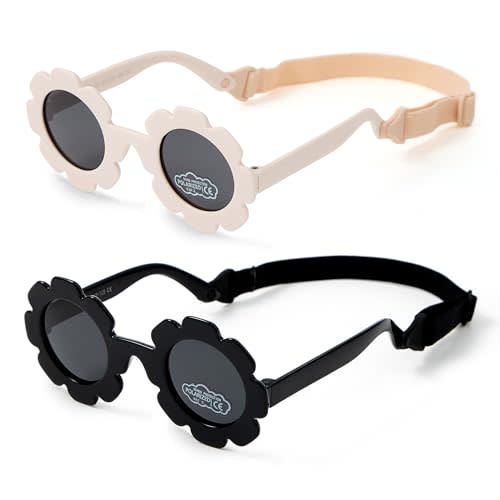 CULACCINO Baby Flower Sunglasses Flexible Bendable Polarized Sunglasses with Strap for Newborn Infant Age 0-24 Months