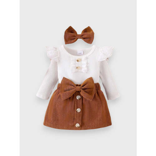 3 Pc Baby Girl Big Bow Corduroy Set