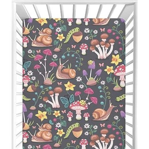 CaTaKu Crib Sheets for Girls Boys Mushrooms Snails Baby Sheets for Crib,Neutral Toddler Mini Crib Mattress Sheets Fitted for Nursery Bed 27"x 39"