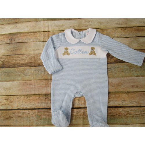 Baby Boy Coming Home outfit-Monogrammed footie romper-Teddy Bear-personalized baby gift