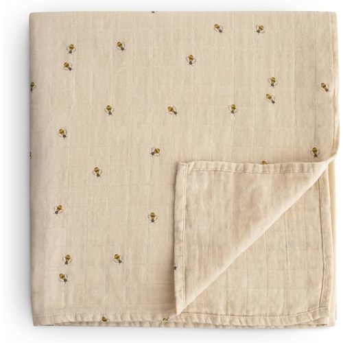 mushie Muslin Baby Swaddle Blanket | 100% Organic Cotton (Bees)