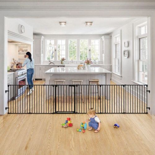 GOTGELIF Baby Safety Gate 150" Extra Wide Playard 6 Panels Hardware Mount Auto Close