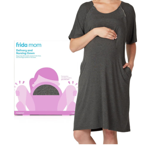 Frida Mom Labor and Delivery Gown for Hospital, Easy-Snap, Tagless Nursing Gown with Skin-to-Skin Access and Full Coverage in The Back