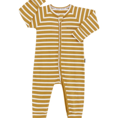 Bonds Wide Needle Rib Zippy | Caramel Stripe