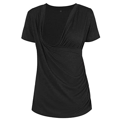 Liu & Qu Womens Maternity Nursing Tops Short Sleeve Breastfeeding Shirts Heather V Neck Clothes
