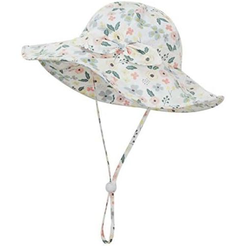 Baby Girl Sun Hat Summer Beach Hats with UPF 50+ Toddler Infant with Wide Brim Strap Outdoor Bucket Hat