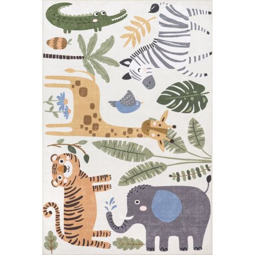 Nuloom Felipa Safari Graphic 5x8 Machine Washable Area Rug For Living Room Bedroom Dining Room Nursery Kitchen, White Multicolor/multicolor