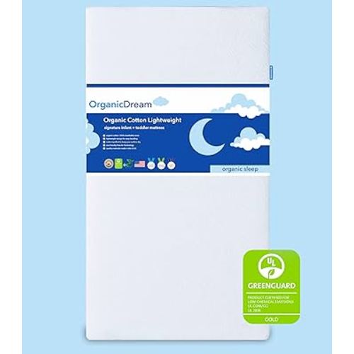 Organic Dream Crib and Toddler Mattress - 100% Breathable Proven to Reduce Suffocation Risk, 100% Washable Cover, Baby + Toddler Bed, GREENGUARD Certified, Hypoallergenic - Deluxe 5"- White