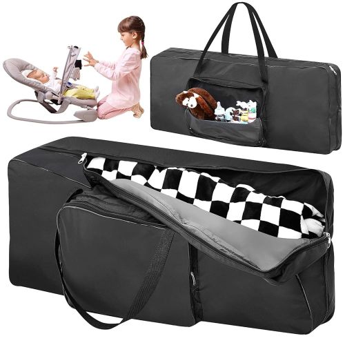 Bouncer Cover 35.8 x 15.4 x 4.5 Inches Transport Bag for Bouncer Black Infant Bouncy Seat Travel Bag Double Zipped Bouncer Carrier with Shoulder Pad