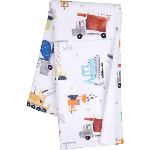 Bedtime Originals Construction Zone White Cozy Fleece Trucks Baby Blanket